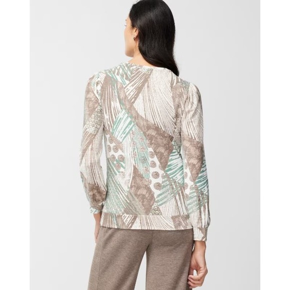 Weekends by Chico's Ray Graph Top 1 M Long Sleeve Printed Casual Alpine Green - Picture 2 of 10